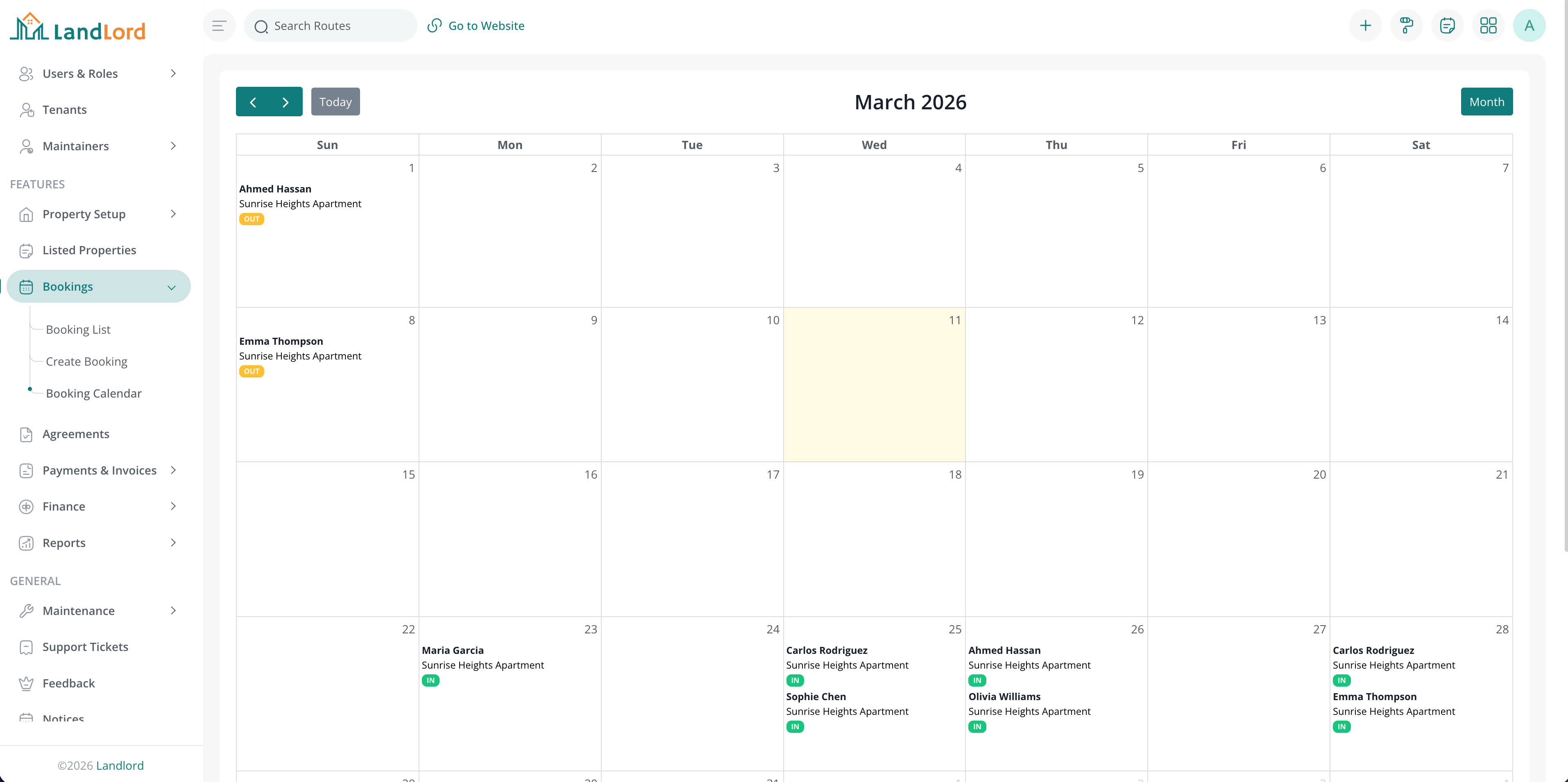Booking calendar screen