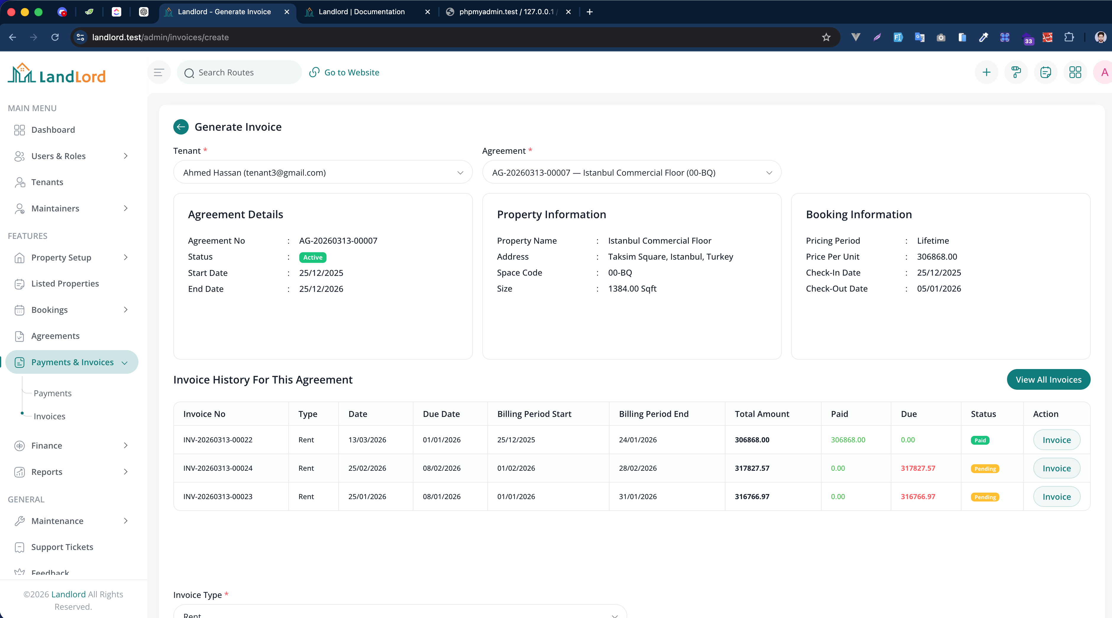 Manual invoice generate screen