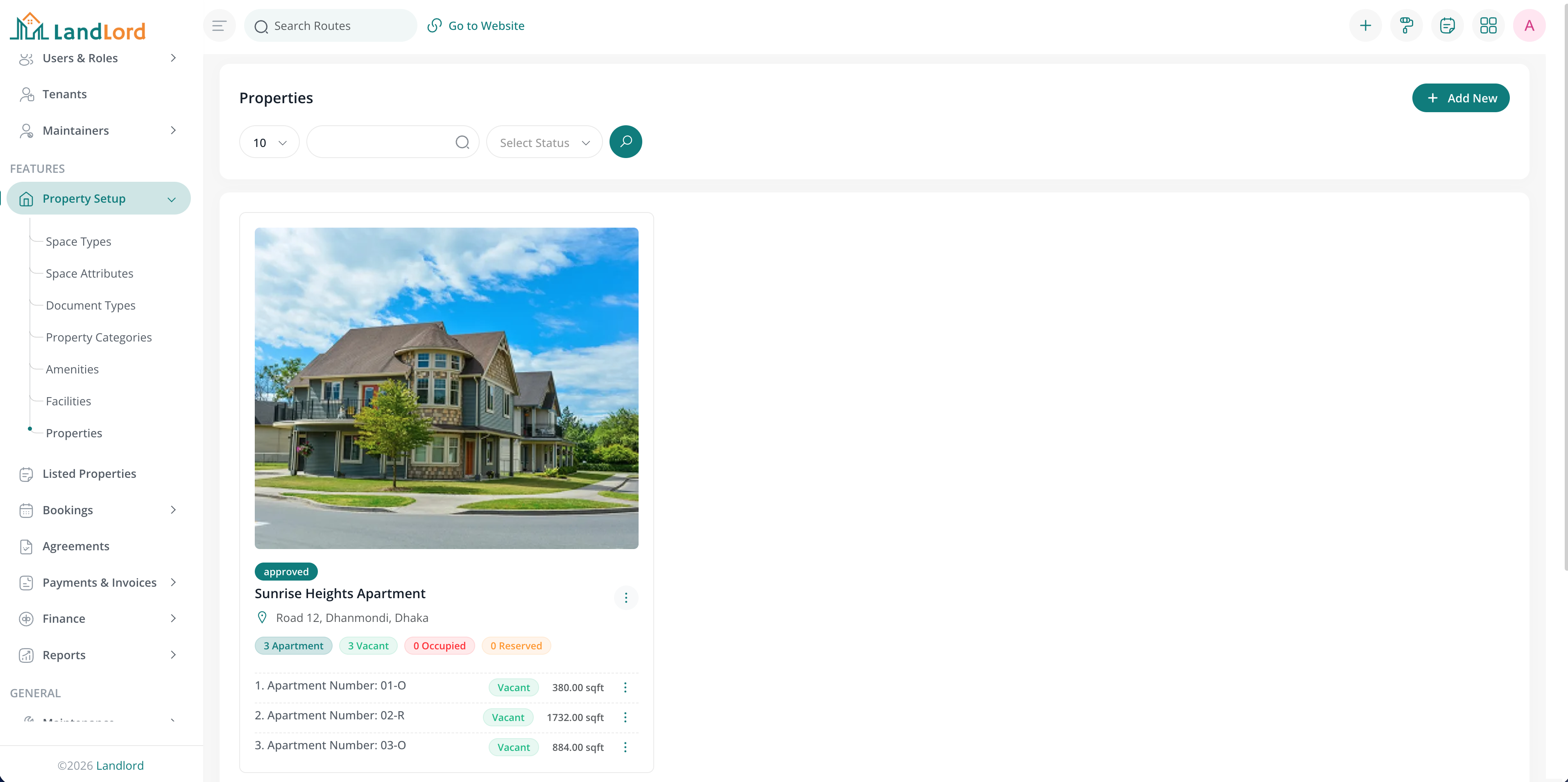 Property creation screen