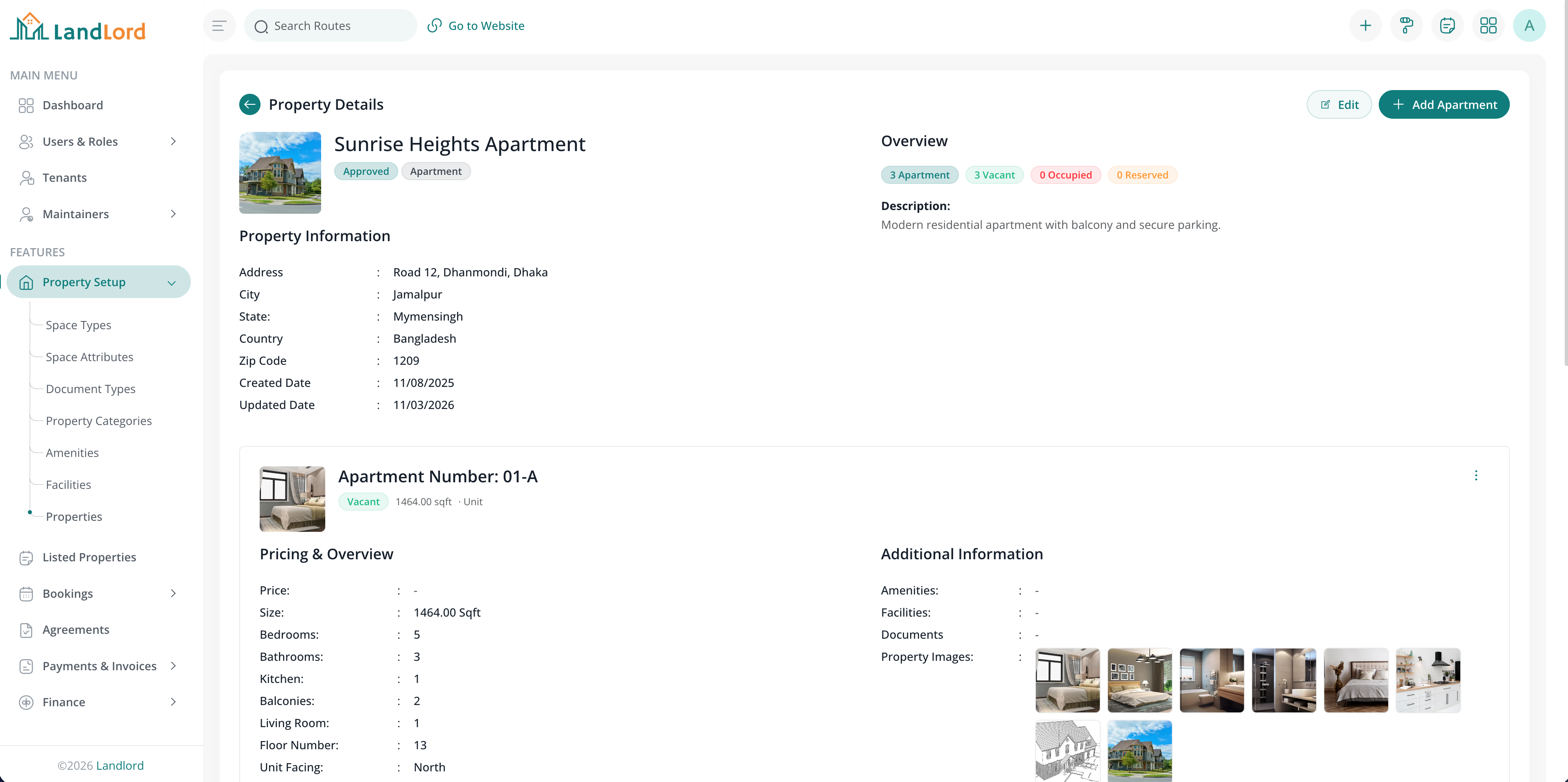 Property details screen