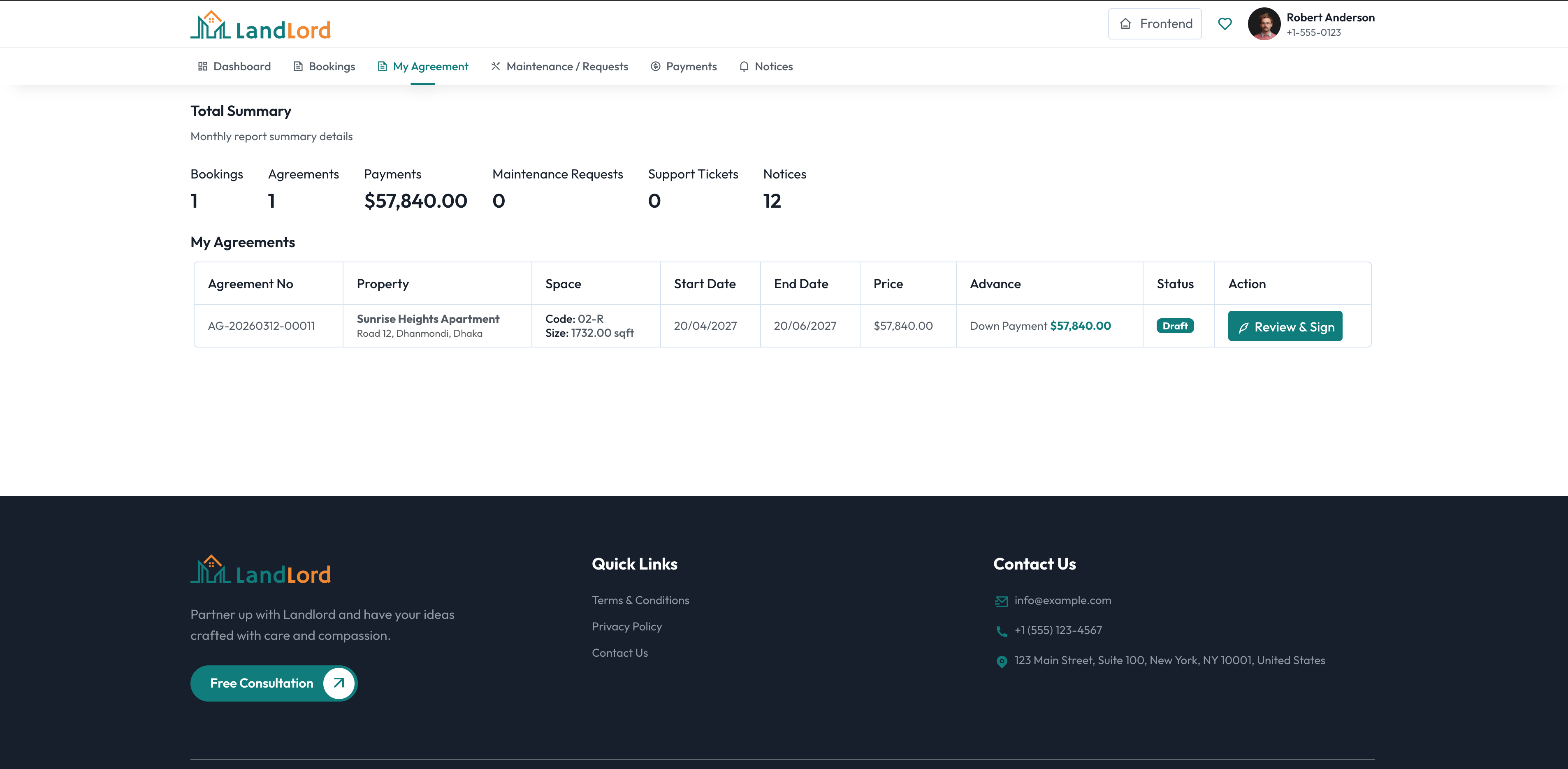 Tenant dashboard screen