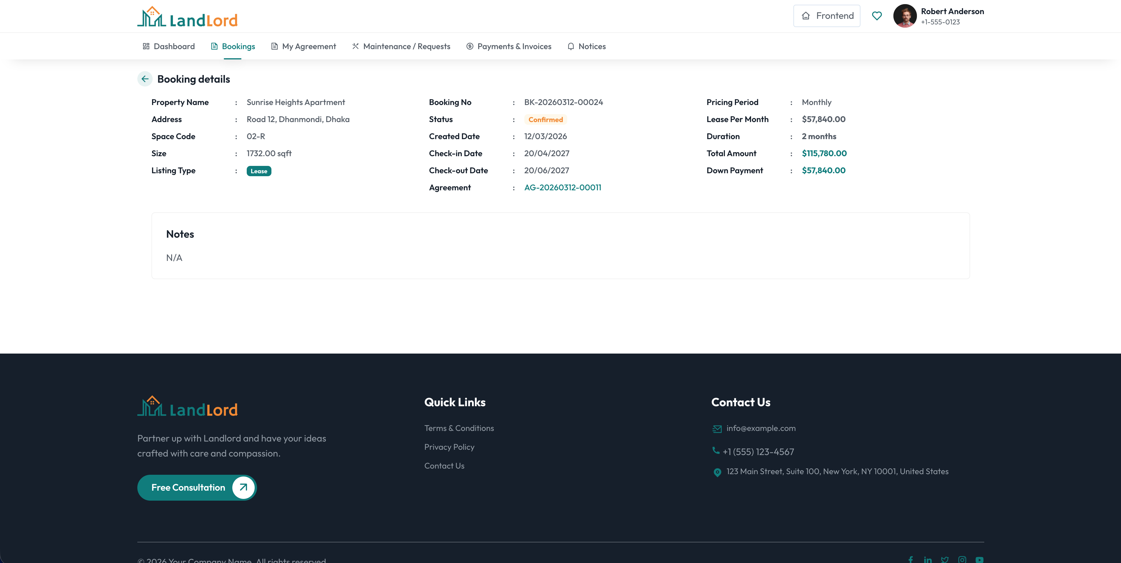 Booking details screen