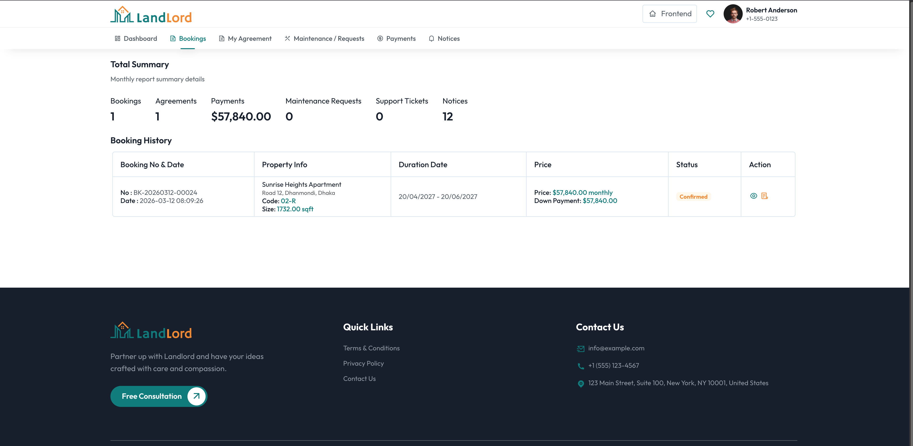 Tenant dashboard screen