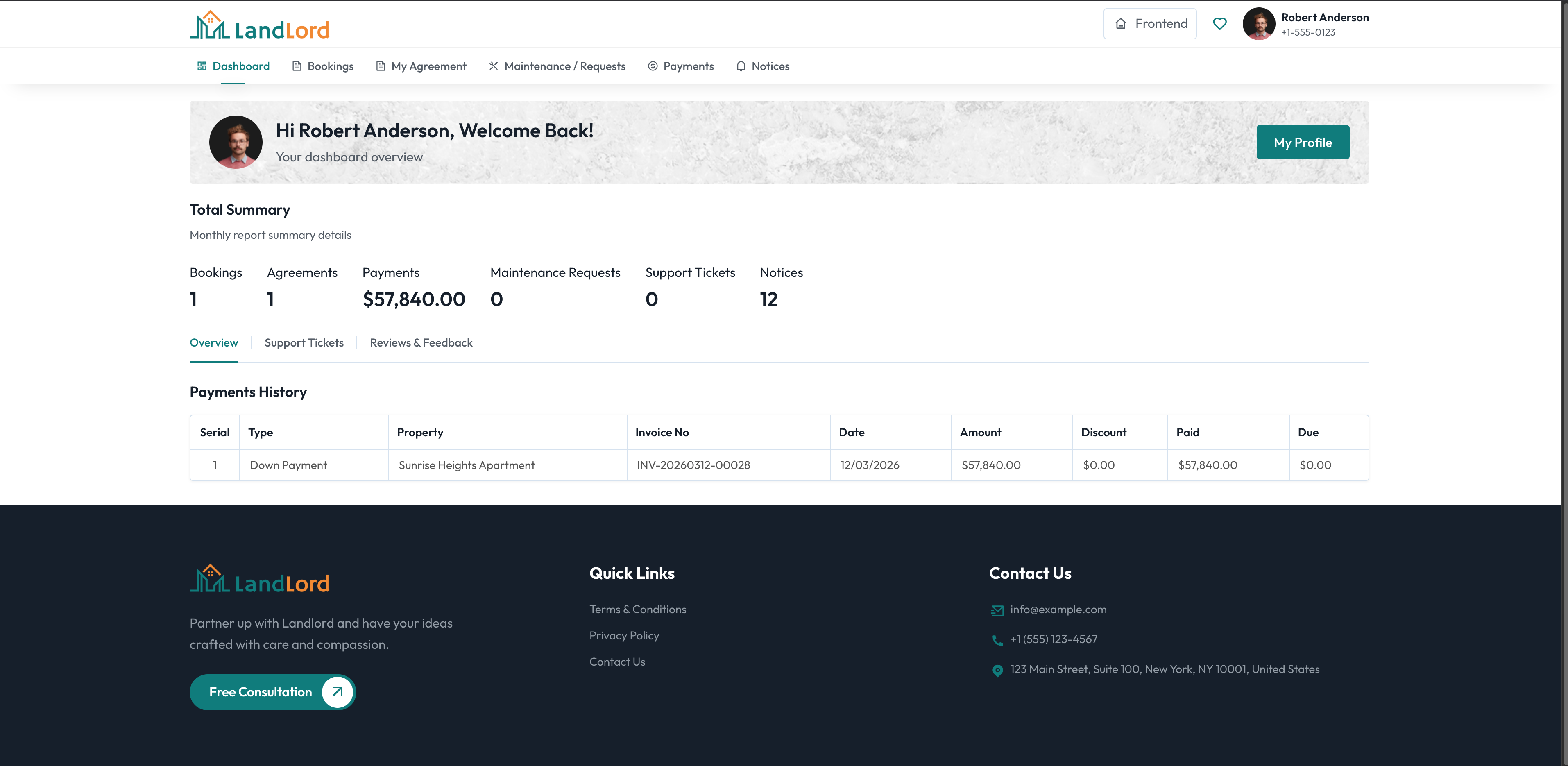 Tenant dashboard screen