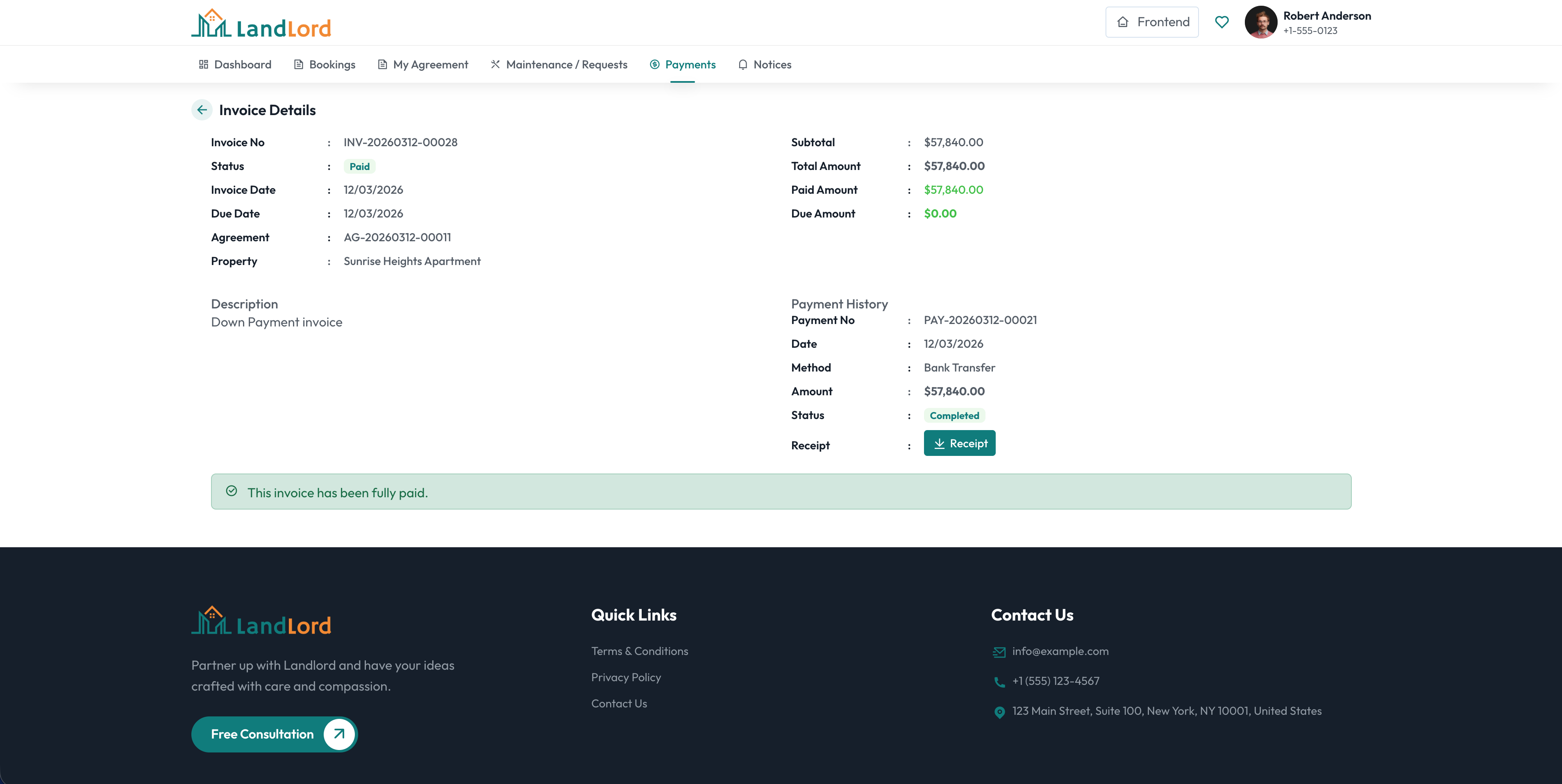 Payment & Invoices details screen